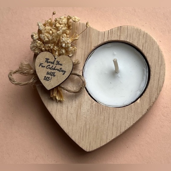 Set of 6 Heart Wood Tealight Candle Holders Flowers Party Wedding Shower Favors - Picture 2 of 6